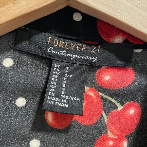 Cute Print Polka Dot Cherry Ruffle Longsleeve Semi Sheer Blouse - Picture 4 of 4